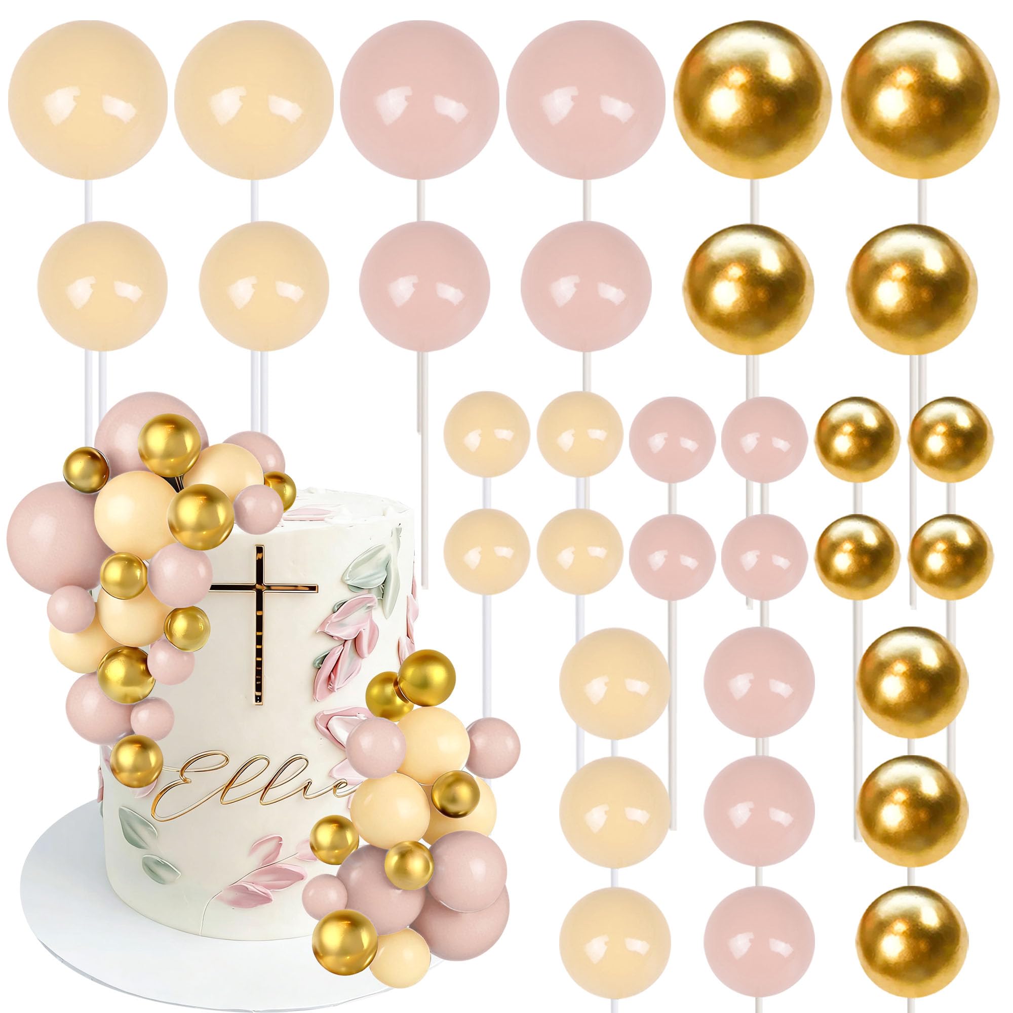 SYKYCTCY 60 Pack Balls Cake Toppers Ball Cake Picks Foam Ball Shaped Cupcake Toppers Mini Balloons Baby Shower Cake Decorations for Wedding Enaggement Bridal Shower Birthday Party Supplies