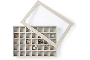 VEE&CO. Vee Stackable Jewelry Tray with Stalinite Lid, High-Capacity Jewelry Display Showcase Organizer Holder for Necklace, Bracelet, Ring, Earring (35 Gird, Grey)