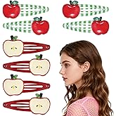 Nogeqi 8 Pcs Apple Hair Clip, Fruit Snap Hair Clips, Cute Apple Hair Barrettes Pins for Girls, Kawaii Decorative Hair Accessories for Girls & Women(Red 2 Styles)