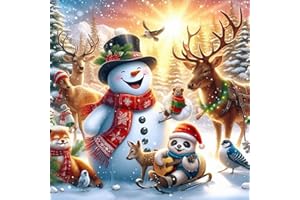 Apcufir Christmas Diamond Painting Kits for Adults,Snowman with Animals Diamond Art for Adults Beginner,Happy Scenes Diamond Dots Gem Art for Aesthetic Home Decor14x14Inch