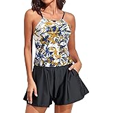 Smismivo Swim Romper with Built in Bra and Pockets 2025 Women's Modest One Piece Swimsuit Shorts Dress Bathing Suit