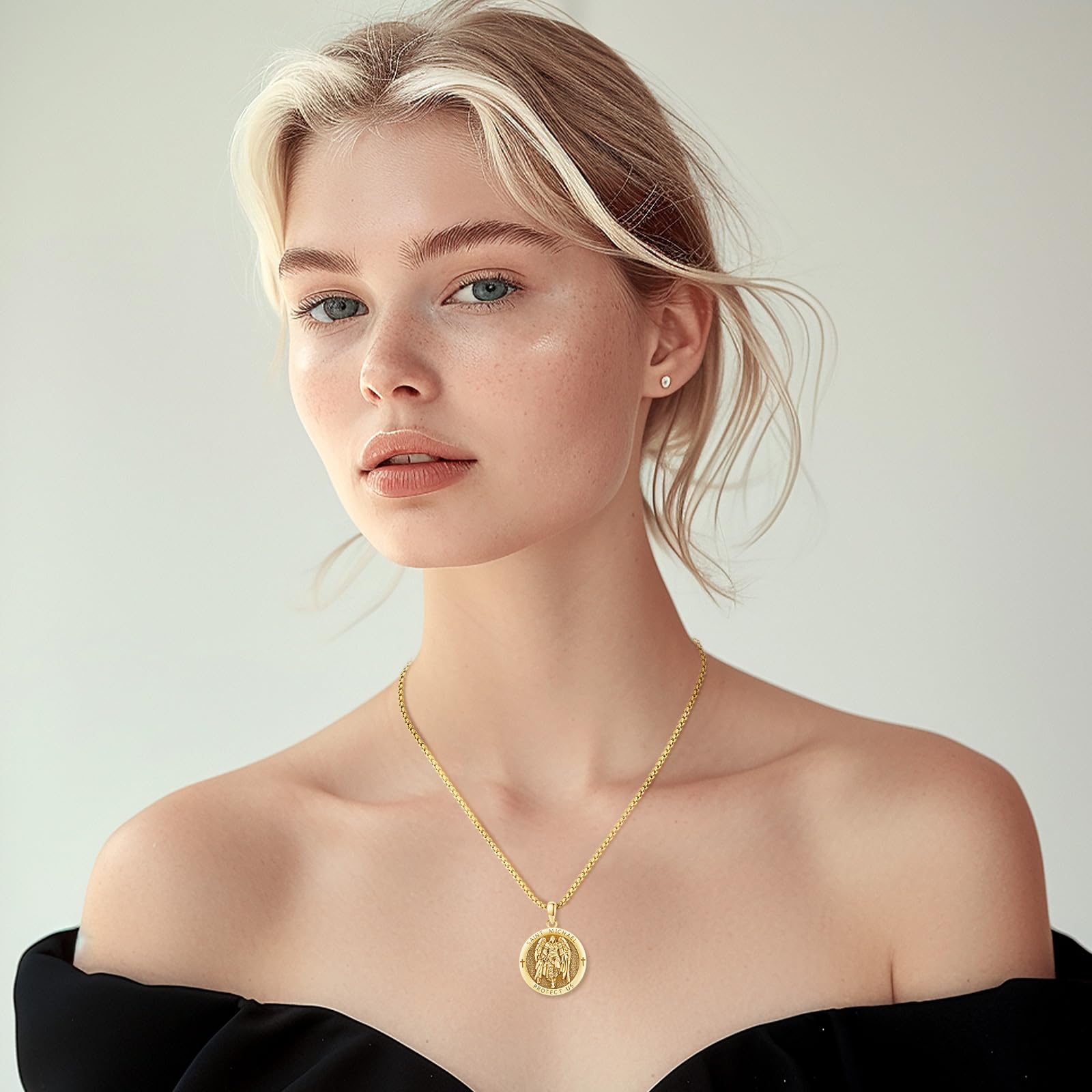 AUDINCEED 18K Gold St Michael Pendant/Saint Anthony/Archangel Raphael/St Benedict/San Judas/Jesus Cross/Santa Muerte/Virgin Mary Necklace 925 Sterling Silver Amulet Jewelry for Men Women