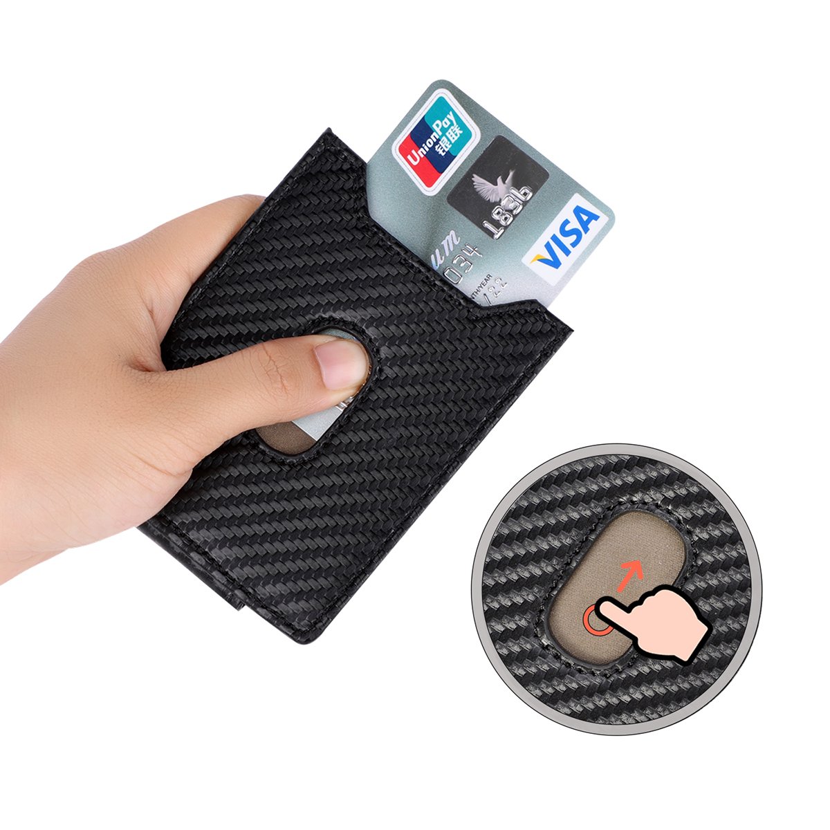 Carbon Fiber Money Clip, Front Pocket Wallet, Leather RFID Blocking Wallet Slim Minimalist Wallet for Men