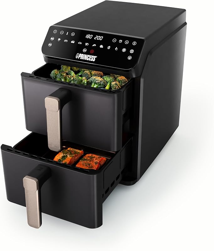 Fritadeira de ar empilhada, fritadeira dupla, 11,2 L, 3000 W, design vertical, função sincronizada, revestimento sem PFAS, preto, 01.182278.01.001
