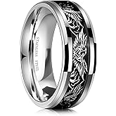 QOBEBOTA Promise Rings for Him Mens Rings Stainless Steel Engagement Ring 8mm Width Eagle Viking Ring Birthday Gifts for Him Non Tarnish Wedding Band Statement Rings for Men,Size 8-12