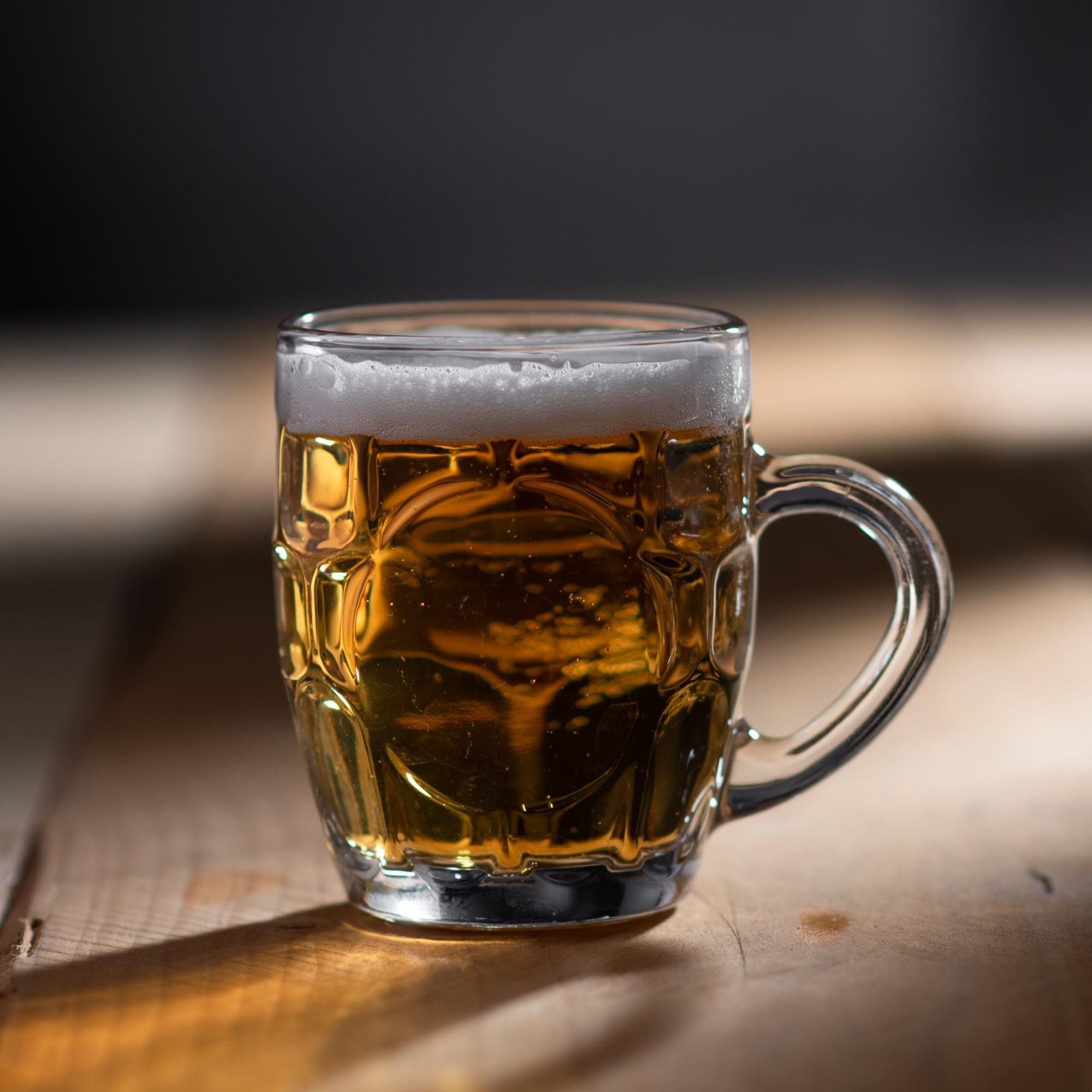 bar@drinkstuff Half Pint Dimple Mug with Window 10oz / 285ml - Set of 4 - Traditional Beer Tankards, Beer Mugs