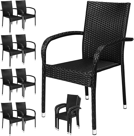 Deuba 8x Chaises De Jardin Polyrotin Confortable Empilable Accoudoirs Robuste Noir Set De 8 Chaises Fauteuil De Jardin Polyrotin Chaise De Jardin Empilable Amazon Fr Jardin