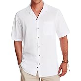 Alimens & Gentle Mens Linen Shirts Cotton Hawaiian Shirts Short Sleeve Button Down Shirts Casual Summer Beach Tops