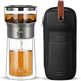 ZENS Modern Glass Tea Infuser Teapot, Smart One Touch Tea Maker for Loose Tea Diffusers with Insulated Mug and Portable Tea Kits, Cool Gongfu Tea Pot for Black Tea Lover Gifts