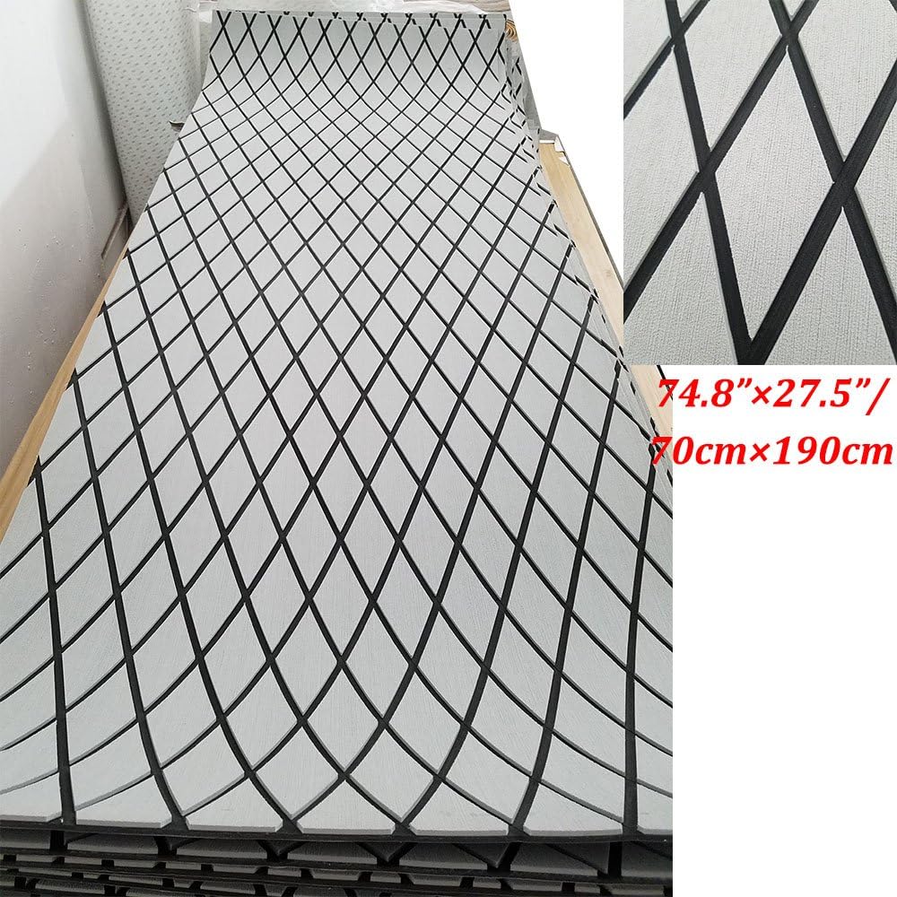 yuanjiasheng EVA Faux Teak Decking Sheet for Yacht/Boat Non-Slip Pads UV Resistant 74.8"x27.5" Light Gray Rhombus