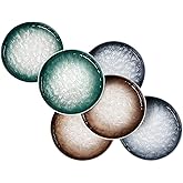 Eglaf 6'' Ceramic Small Appetizer Plates - Porcelain Gradient Water Wave Embossed Texture - Dessert Plates for Tea Party, Cake, Ice cream, Waffles, Apple Pie, Snacks (Set of 6-3 Colors Mix)