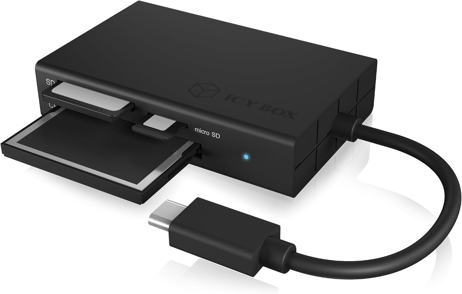 ICY BOX USB-C UHS-II Card Reader for CF microSD and SD Cards, USB 3.0, SD 4.0, Aluminium, Black, SD 4.0/UHS-II - Image 4