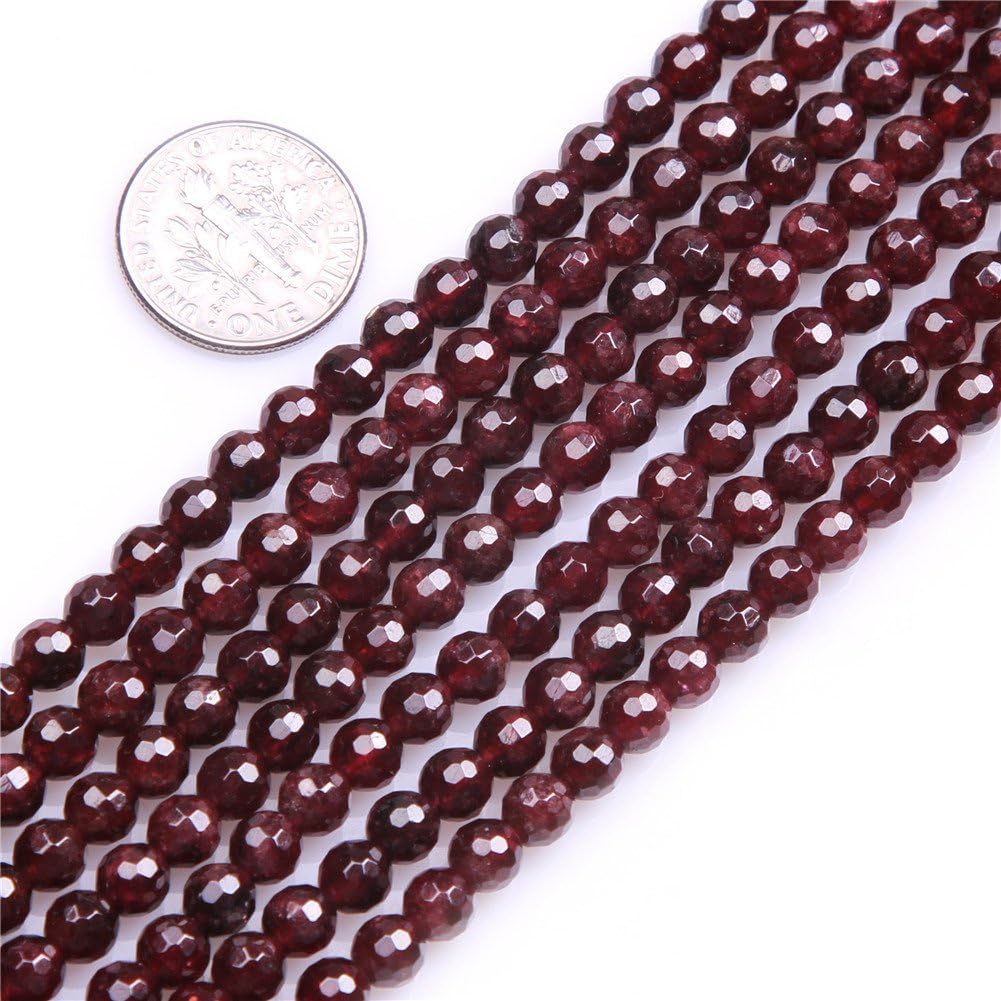 Sweet & Happy Girl's Store 5mm Round Faceted Gemstone Garnet Beads Strand 15 Inch Jewellery Making Beads