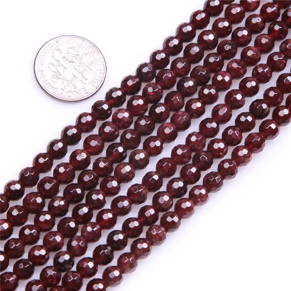 Sweet & Happy Girl's Store 5mm Round Faceted Gemstone Garnet Beads Strand 15 Inch Jewellery Making Beads
