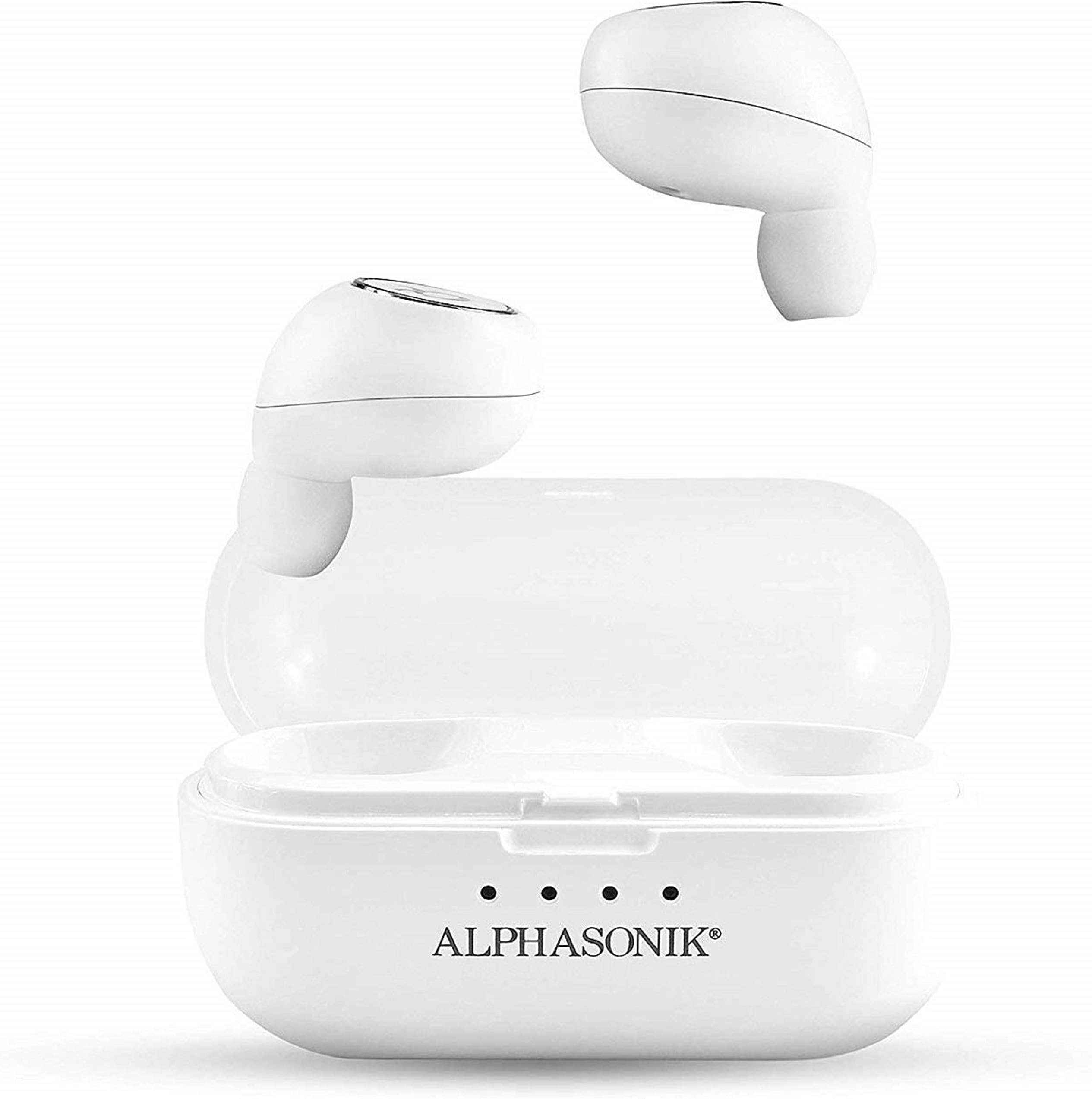 Alphasonik True Wireless Earbuds Bluetooth Noise Isolating Water-resistant Headphones Touch Control Sports in-Ear Earbud TWS Stereo Sound Mini Headset Built-in Mic Extra Bass Portable Charging Case