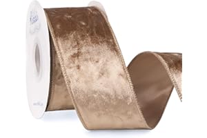 Ribbli Camel Velvet Wired Ribbon 2.5 Inch Crushed Velvet Christmas Ribbon for Gift Wrapping Christmas Tree Decoration Crafts Wreaths Supplies-Continuous 10 Yards