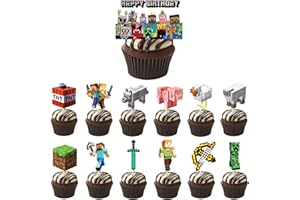 VARACL 26PCS Pixel Craft Miner Game Cupcake Toppers, Pixel Miner Crafting Cupcake Toppers, Video Game Cupcake Toppers for Pixel Video Game Party Decorations Supplies
