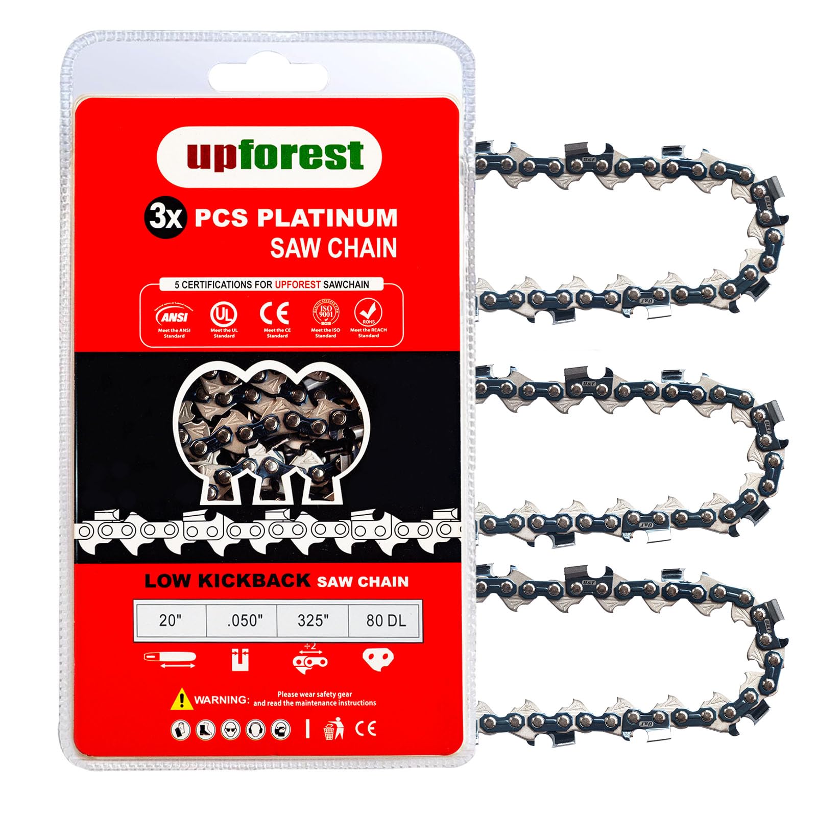 20 Inch Chainsaw Chain Fits Husqvarna 599303280 Fits Husqvarna 435(e), 440(e), 445(e), 450(e), 450 Rancher, 543XP, 545(MIII) and 550XP(MIII) Low Kickback(3 Chains) 20ELPX80 Image