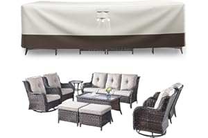 PUGIRE Outdoor Furniture Covers for 7/8/9 Pieces Set - Waterproof 600D Oxford Fabric Patio Cover for 7/8/9 PCS Sets Sectional Sofa Couch Dining Rocking Swivel Chairs Ottomans Coffee Table – XXL/Cream Beige