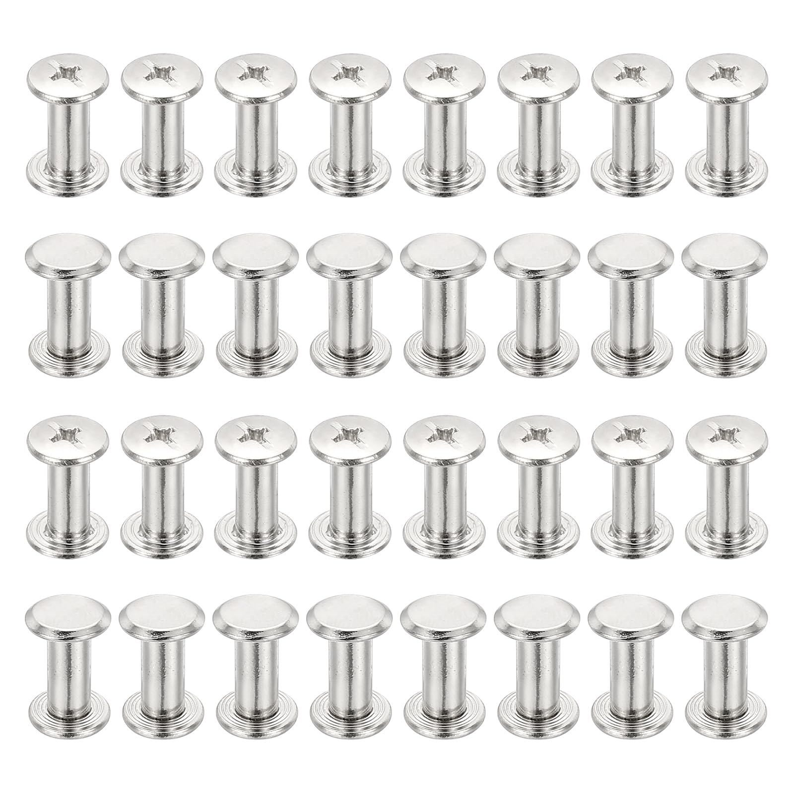 PATIKIL Chicago Screws, 50 Sets M5x16mm Carbon Steel Nickel Plated Chicago Screw Phillips Binding Post Screw Rivets for Leather Belt Scrapbook Photo Albums, Silver Tone