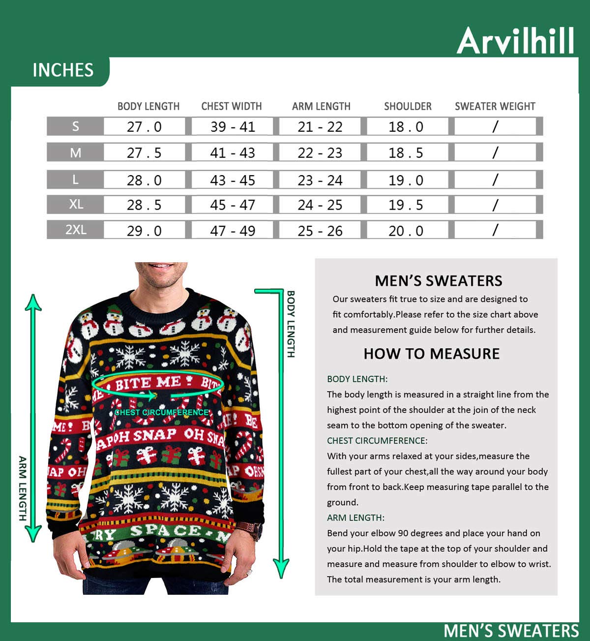 Arvilhill Mens Xmas Ugly Funny Pullover Sweater Long Sleeve Winter Knit Jumper Xmas Gift L - Image 6