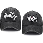 MANMESH HATT 2PCS Wifey Hubby Couples Dad Hats, Embroidered Adjustable Washed Cotton Honeymoon Wedding Baseball Caps