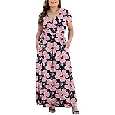 HAOMEILI Women's L-5XL Short Sleeve V-Neck Plus Size Maxi Dresses with Pockets