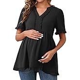 MARI GABRIEL Women Maternity Blouses Boho Ruffled V Neck Short Sleeve Shirts Flowy Loose Casual Tops Clothing 2025
