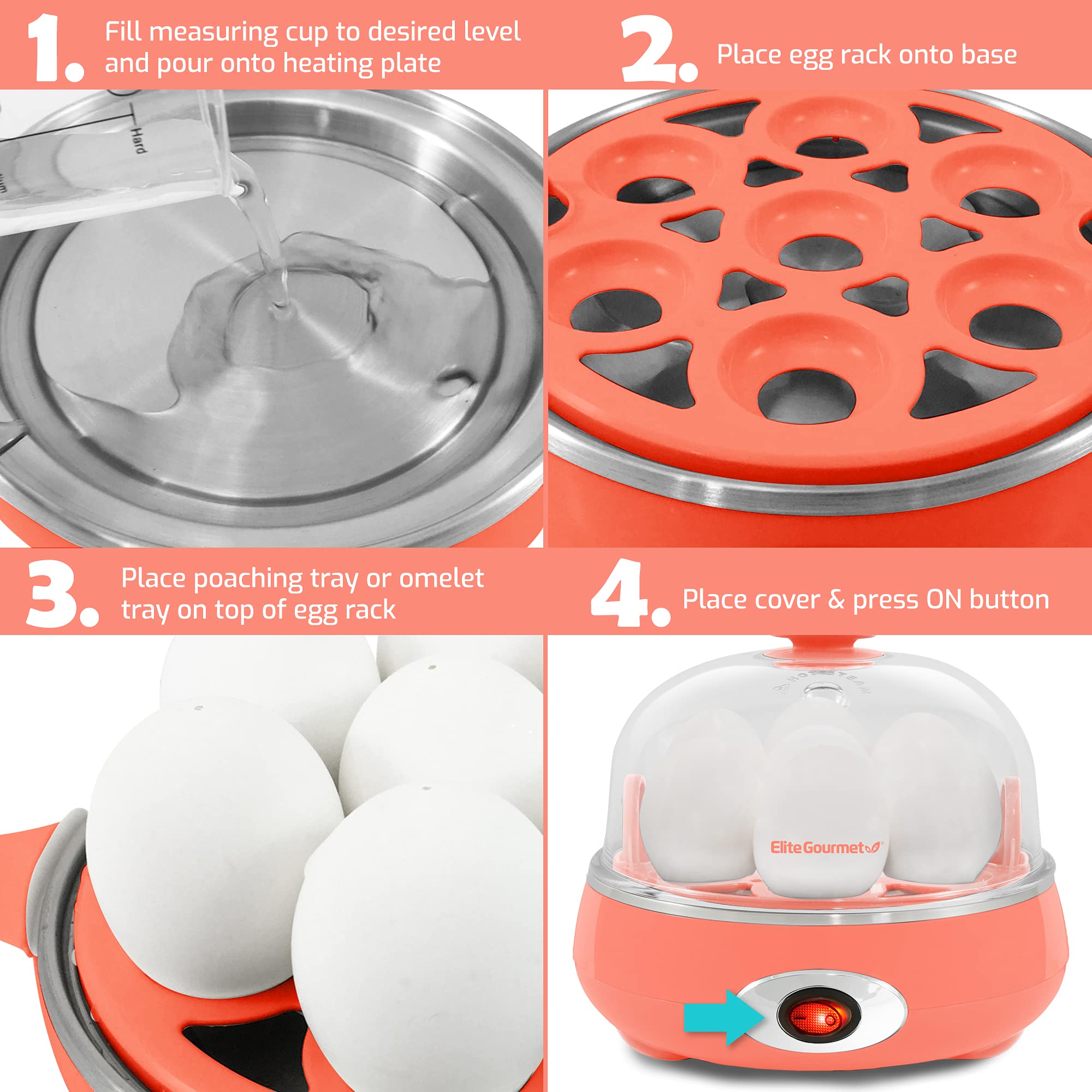 Elite Gourmet EGC007C Rapid Egg Cooker, 7 EasyToPeel, Hard, Medium