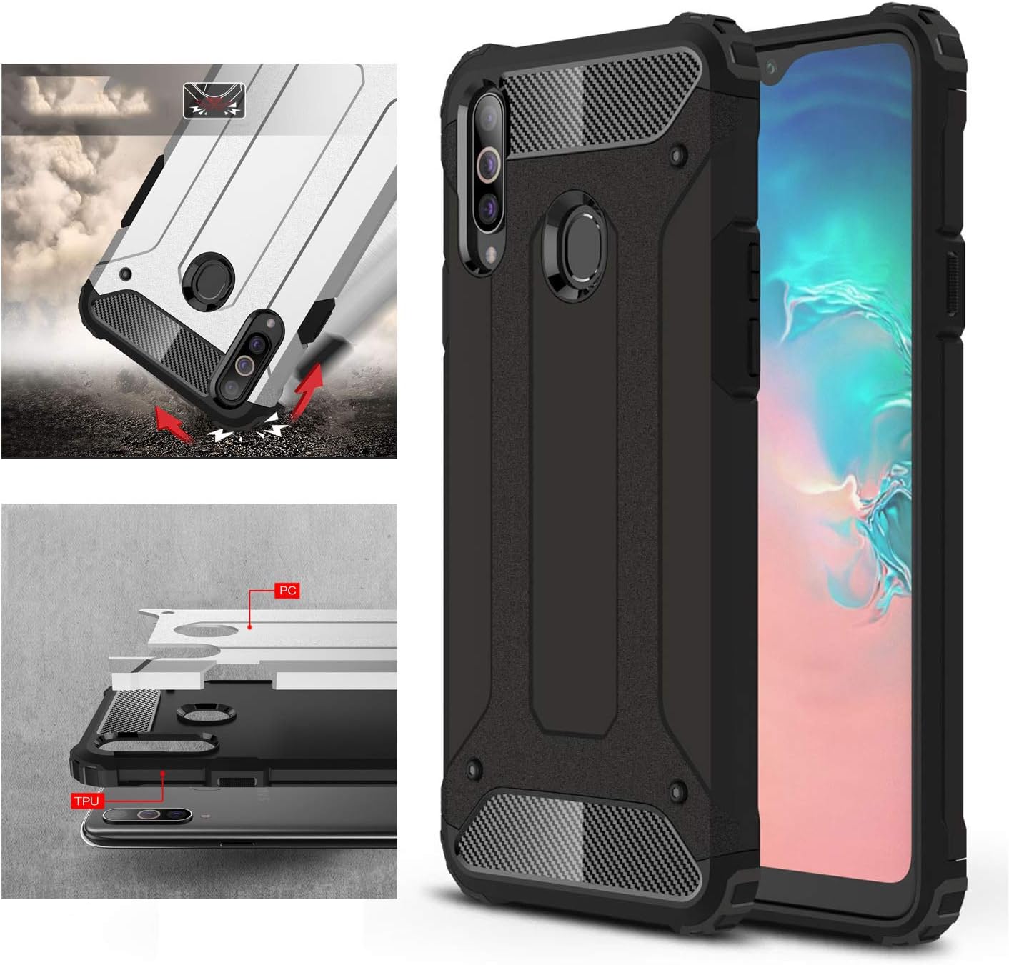 DYIGO Case Compatible with Samsung Galaxy A20S,Solid and durable protective cover Four-corner airbag drop-proof mobile phone case(black)