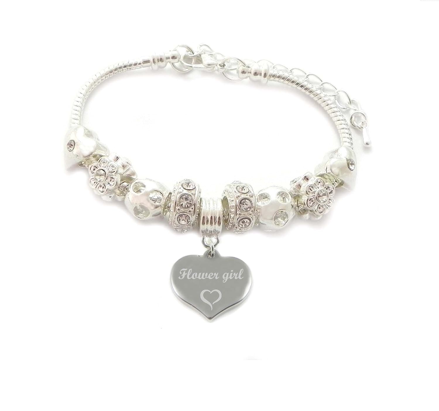 Flower Girl Personalised Engraved Charm Bracelet Girl's Amazon.co.uk