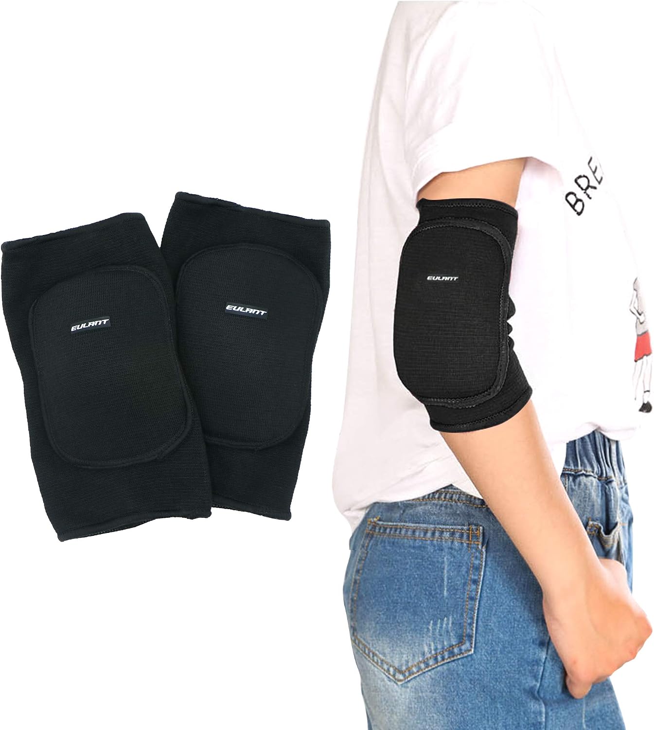 Children Elbow Sleeve 1 Pair Kids Thicken Sponge Padding Breathable Stretchy Elbow Pads for Sports Dance Volleyball Basketball Cycling Elbow Brace Black