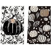 Artoid Mode Black Polka Dot Pumpkin Fall Kitchen Towels Dish Towels, 18x26 Inch Farmhouse Leaves Autumn Decoration Hand Towels Set of 2