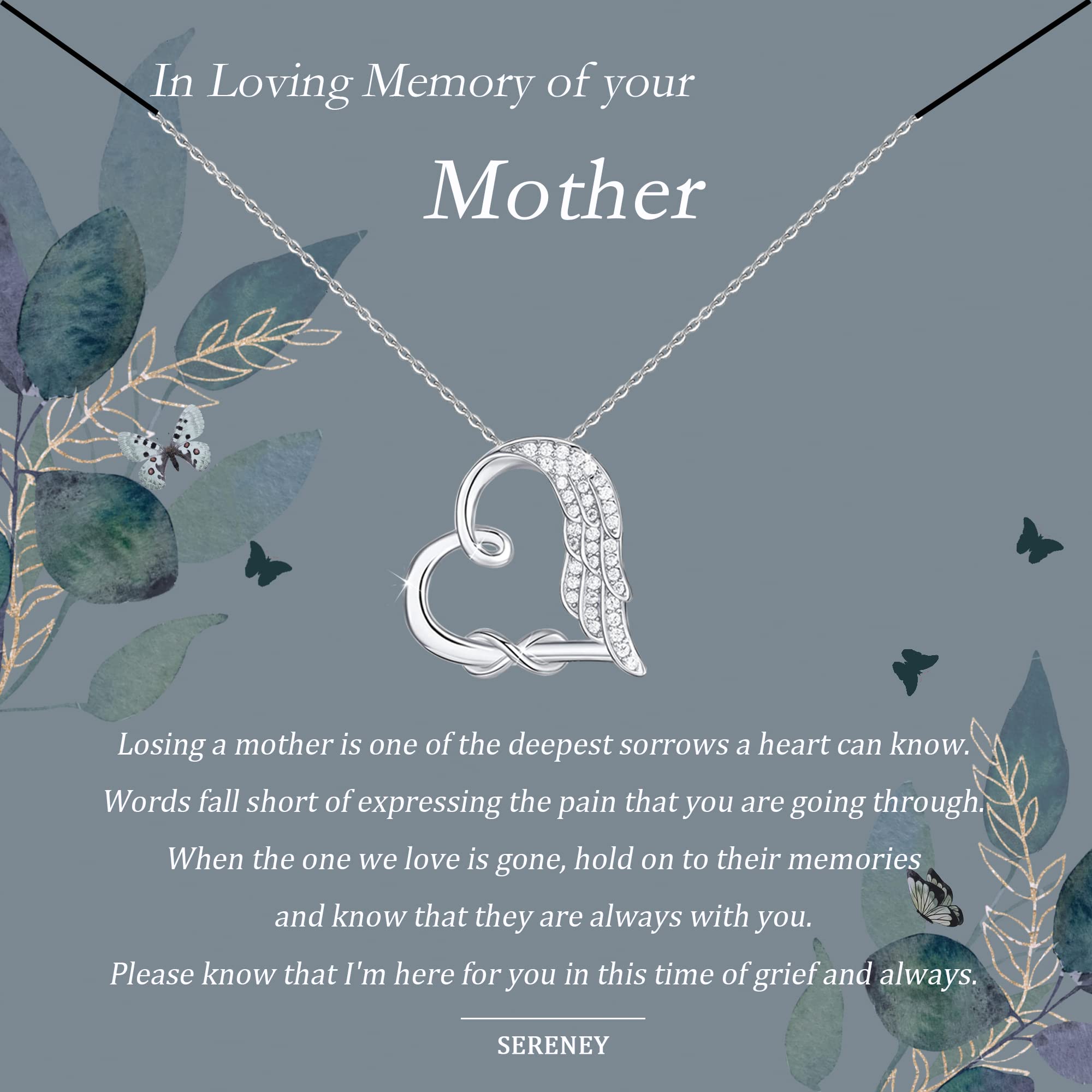 Photo 1 of Memorial Gifts for Loss of Mom, Sterling Silver Angel Wing Infinity Love Heart Pendant Necklace as Grief Gifts for Women, Memorial Necklace as Loss of Mother Sympathy Bereavement Funeral Gift Idea