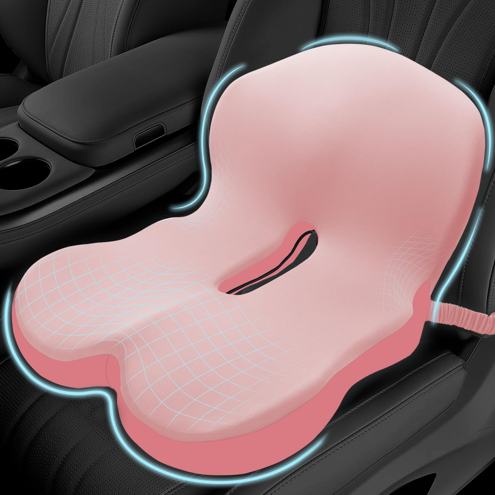 Photo 1 of Memory Foam Seat Cushion for Sciatica & Back Pain Relief - Ergonomic Chair Pad with Adjustable Strap & Supportive Comfort Cover, Non-Slip for Car, Truck, Office Chair - Pink