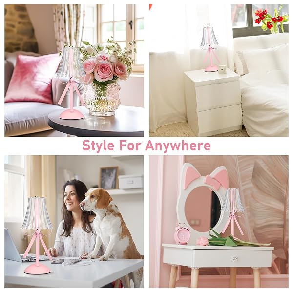 CHUNFUL BOW LAMP PLUGGED IN FOR WOMEN ROOM COQUETTE LAMP METAL TOUCH DESK DECOR 11.8 INCH TALL CUTE BEDSIDE LIGHT WITH SCALLOP SKIRT SHADE MODERN PRINCESS BEDROOM NURSERY DECORATION