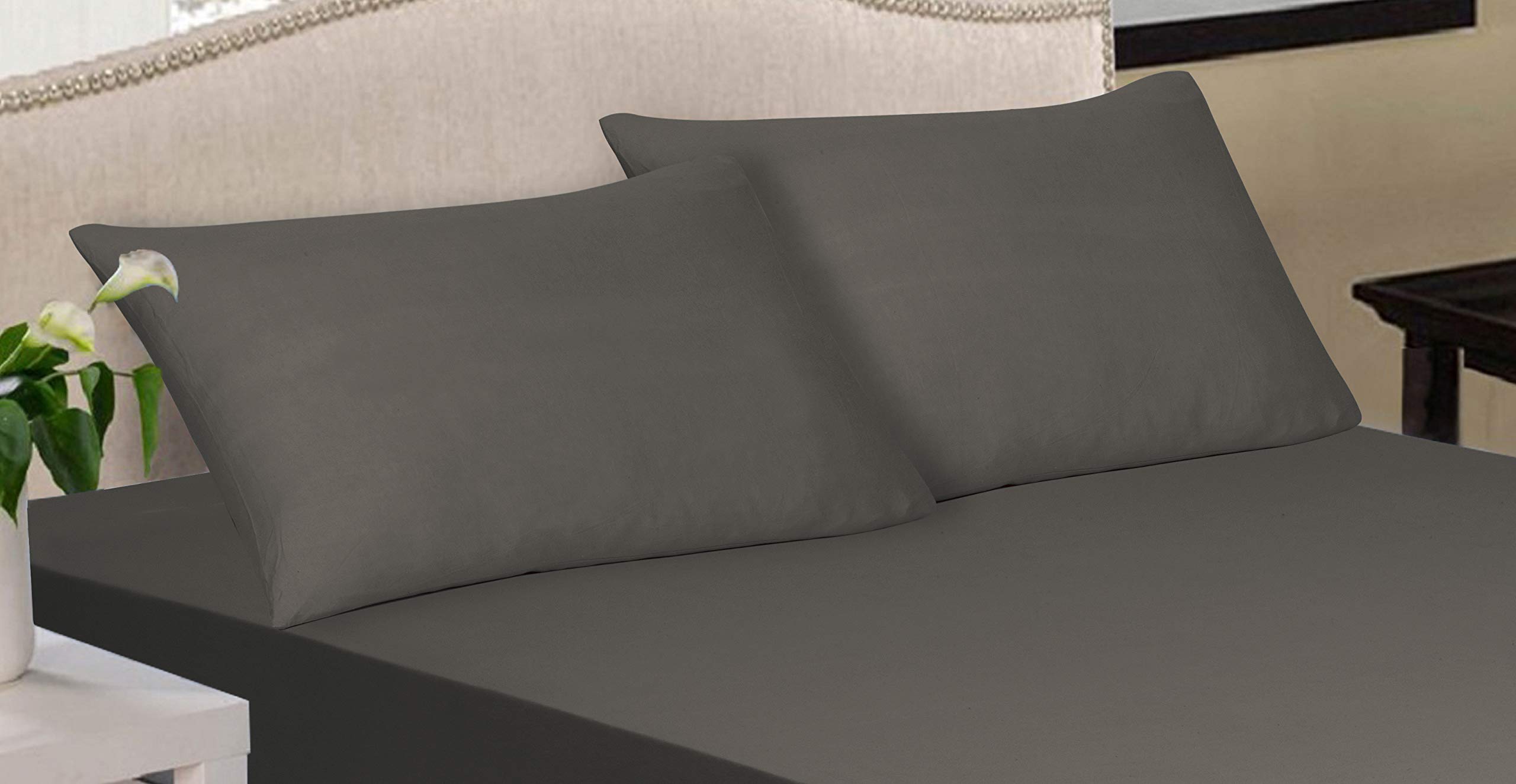 Extra Deep 30 cm Super Soft Luxury Premium Quality 100% Cotton Jersey Fitted Sheet (Grey, Pair of Pillow Case)