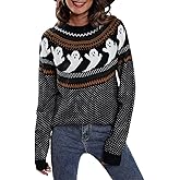 JUNBOON Women’s Casual Leopard Print Knitted Pullover Sweaters Long Sleeve Crew Neck Jumper Tops