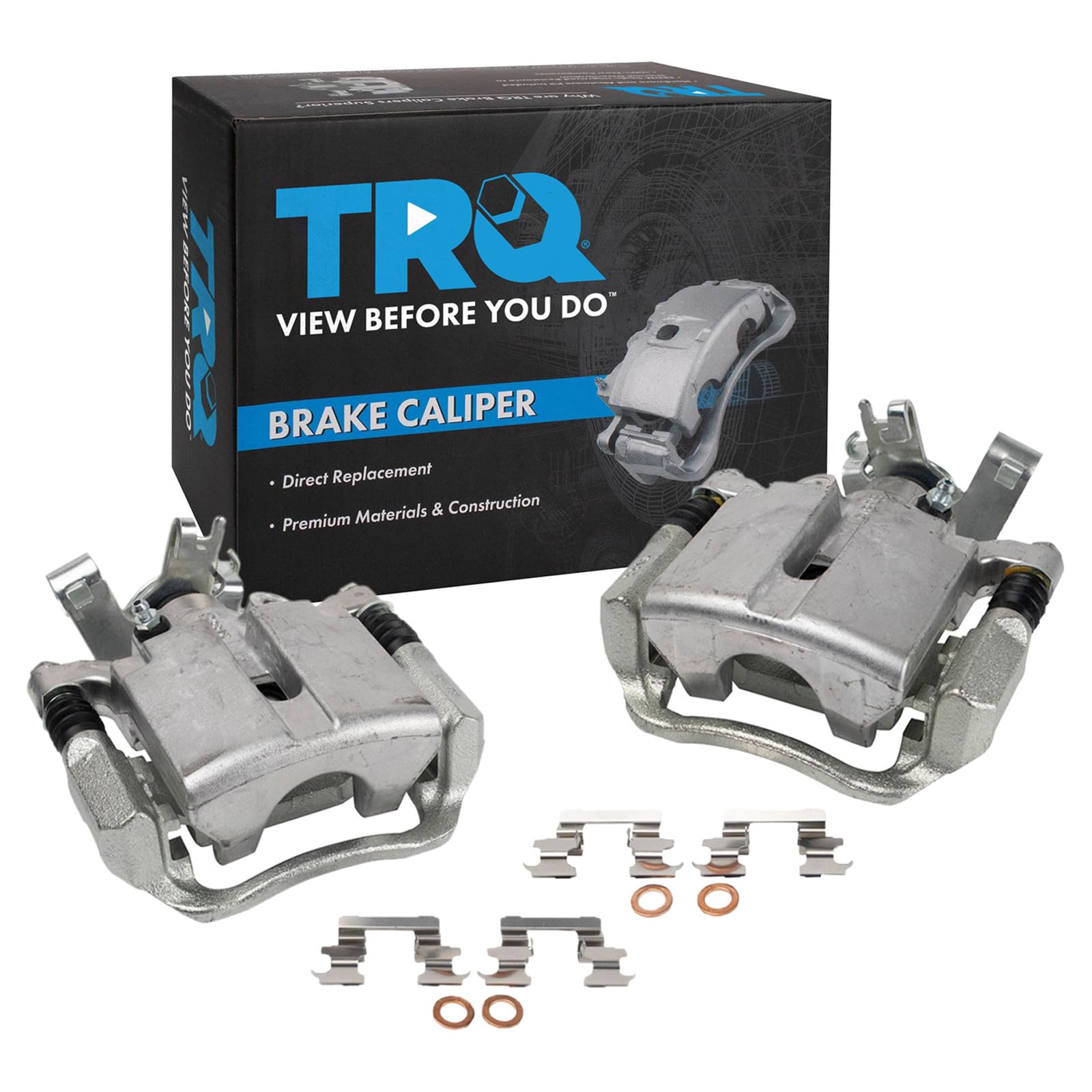 TRQ Rear Brake Caliper Set Compatible with 2005-2008 Chevrolet Cobalt 2008-2010 HHR 2004-2012 Malibu 2007-2009 Pontiac G5 2005-2010 G6 Saturn Aura 2004-2007 Ion Image