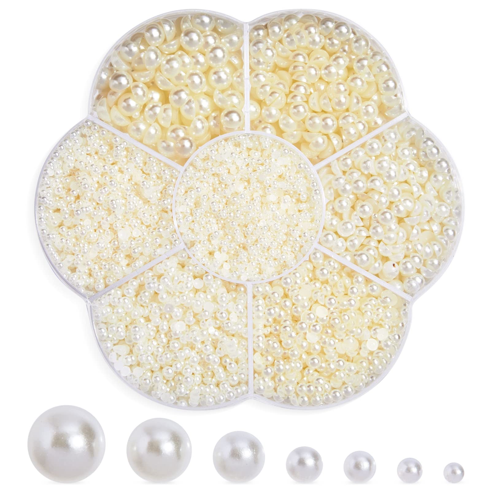 Half Pearls for Crafts - 16000-Piece Flat Back Pearl Beads for DIY Crafts, 1.5mm, 2mm, 2.5mm, 3mm, 4mm, 5mm, 6mm