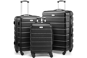 Suitour Luggage Sets 3 piece, Hardside Lightweight Suitcase sets with Spinner Wheels,TSA Lock,20/24/28 inches Travel Luggage Black