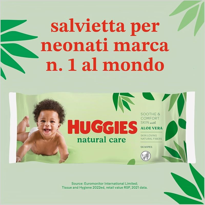 Natural Care, Salviette neonato, Dermatologicamente testate, con Aloe Vera, 70% fibre assorbenti naturali, 560 Salviette