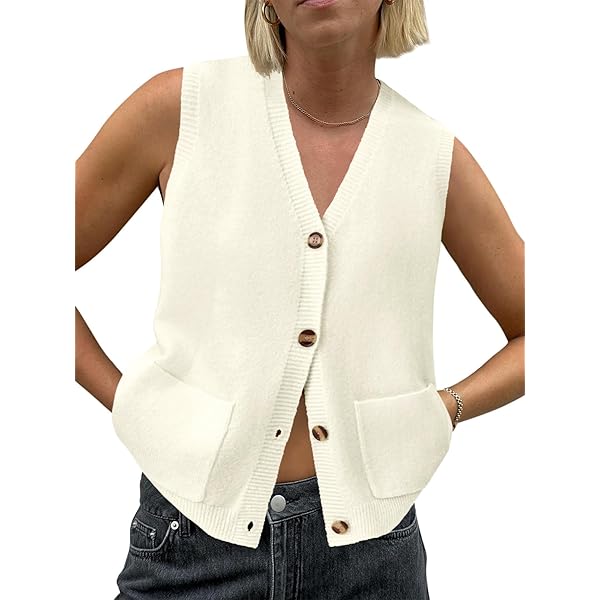 futurino Women's Boxy Solid Color Low V Neck Marled Knitted