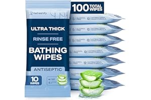 REFRESHIFY Extra Thick Bath Wipes, Fresh Bathing Wipes | Shower & Bath Alternative | Body Wipe for Adults Bathing No Rinse | Microwavable with Aloe & Vitamin E | 10 Packs - 100 Ct