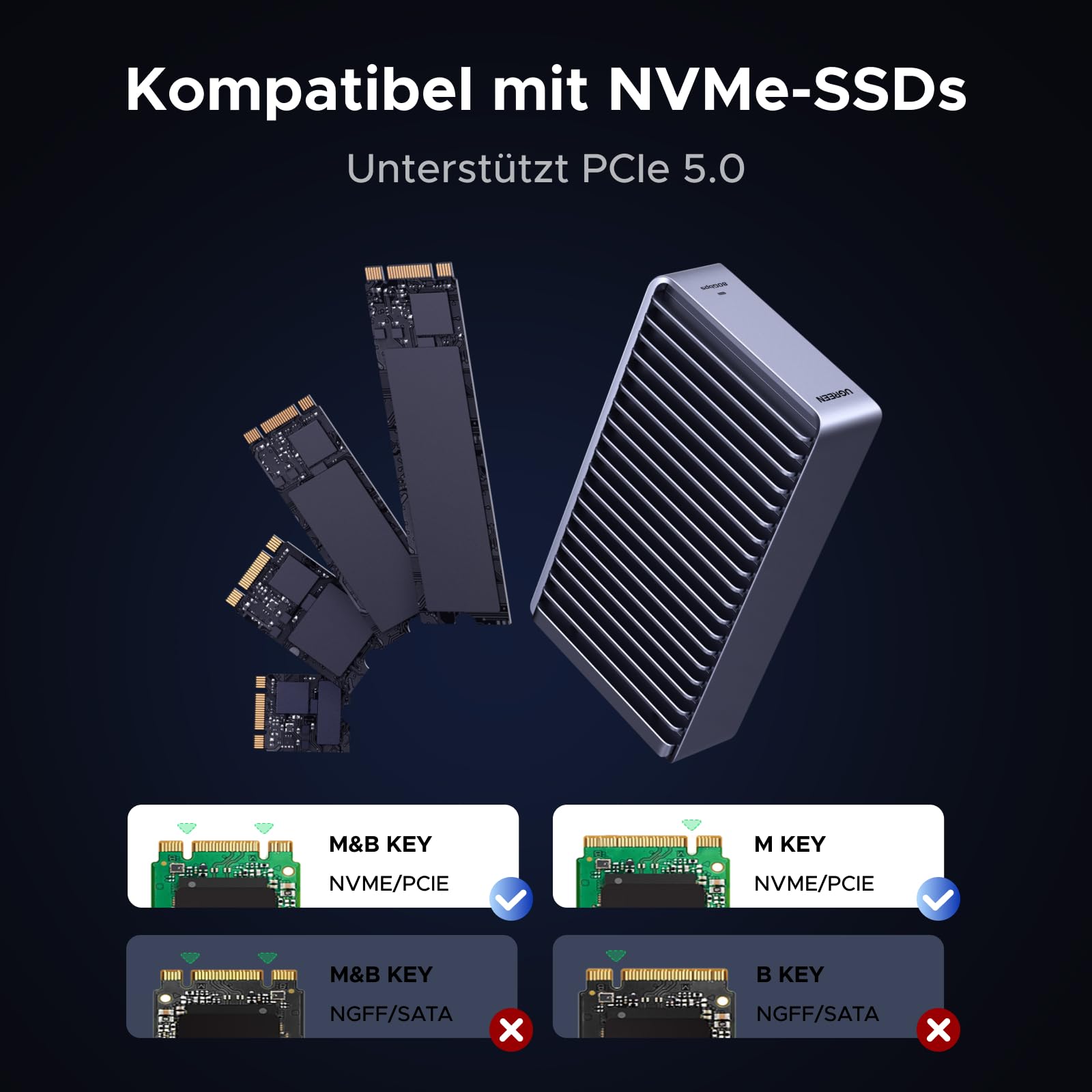 UGREEN 80Gbps M.2 NVMe SSD Gehäuse, NVMe Gehäuse kompatibel mit Thunderbolt 5/4/USB4 bis zu 7000MB/s, M2 SSD Gehäuse kompatibel mit MacBook, Mac mini, Mac Studio 50cm Kabel(SSD Nicht enthalten) 8