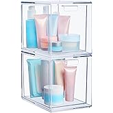 STORi Audrey Stackable Bin Clear Plastic Organizer Drawers | 2 Piece Set | Organize Cosmetics and Beauty Supplies on a Vanity | Made in USA