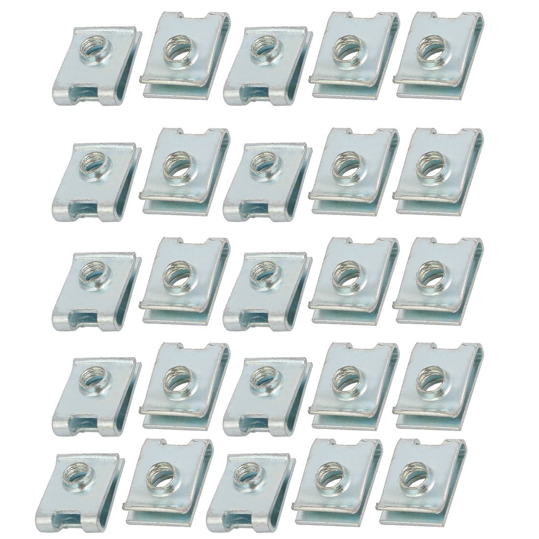 sourcing map Fit M4 Screw 65Mn Spring Steel U Clip Nut Silver Tone 14mm x 10mm 25pcs