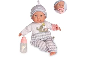 15" Realistic Soft Body Baby Doll with Open/Close Eyes | JC Toys - Berenguer Boutique | Bottle & Pacifier | Grey | Ages 2+