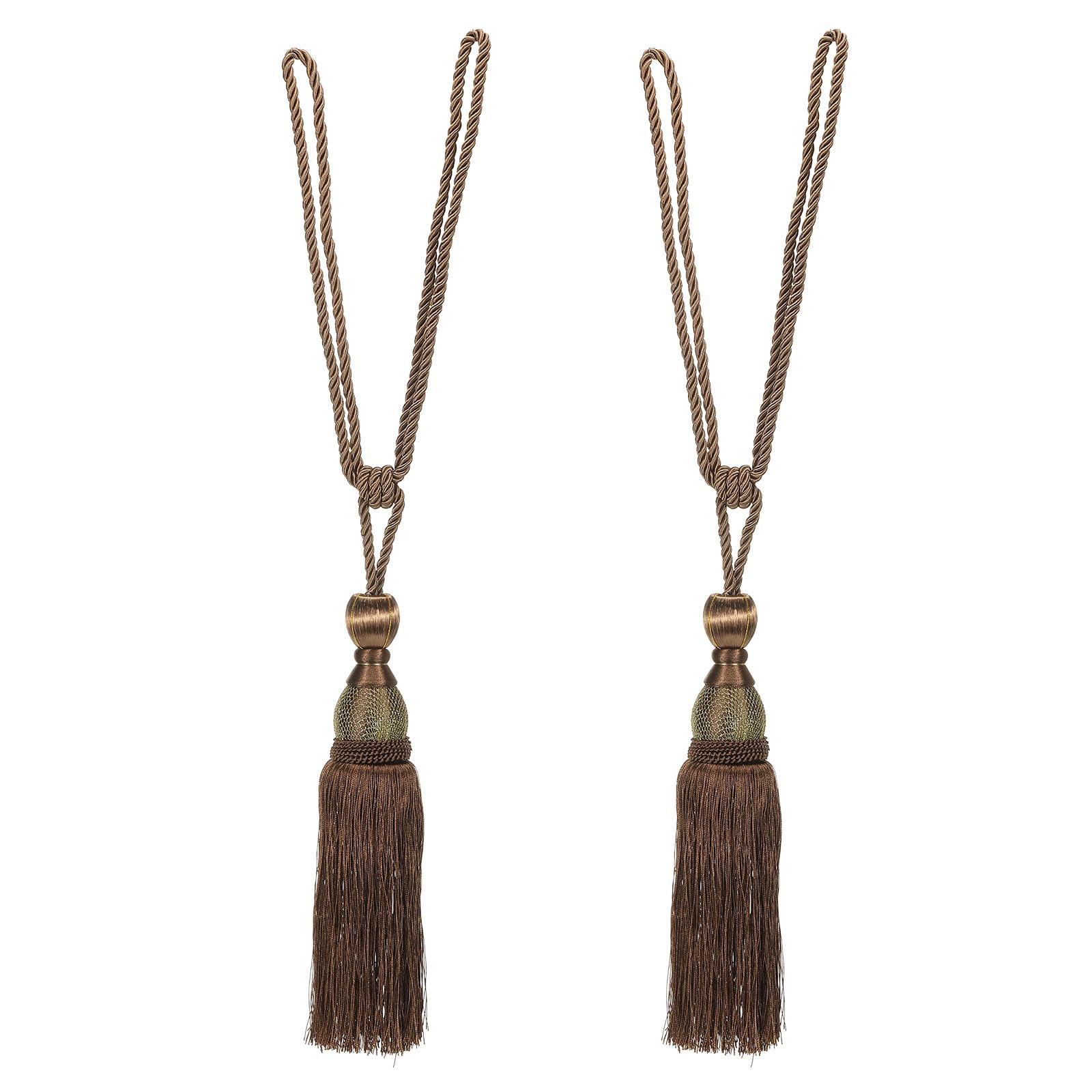 PATIKIL Curtain Tiebacks, 2 Pack 16" Elegant Handmade Curtain Holdbacks Rope with Tassel Home Office Hotel Decorative, Light Brown