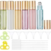 Qeuly 6Pcs Roller Ball Applicator, 10ml Roll on Bottles for Essential oils | Refillable Roller Bottles for Essential Oils, Thick Glass with Stainless Steel Roller Balls, Travel Perfume Roller Bottles